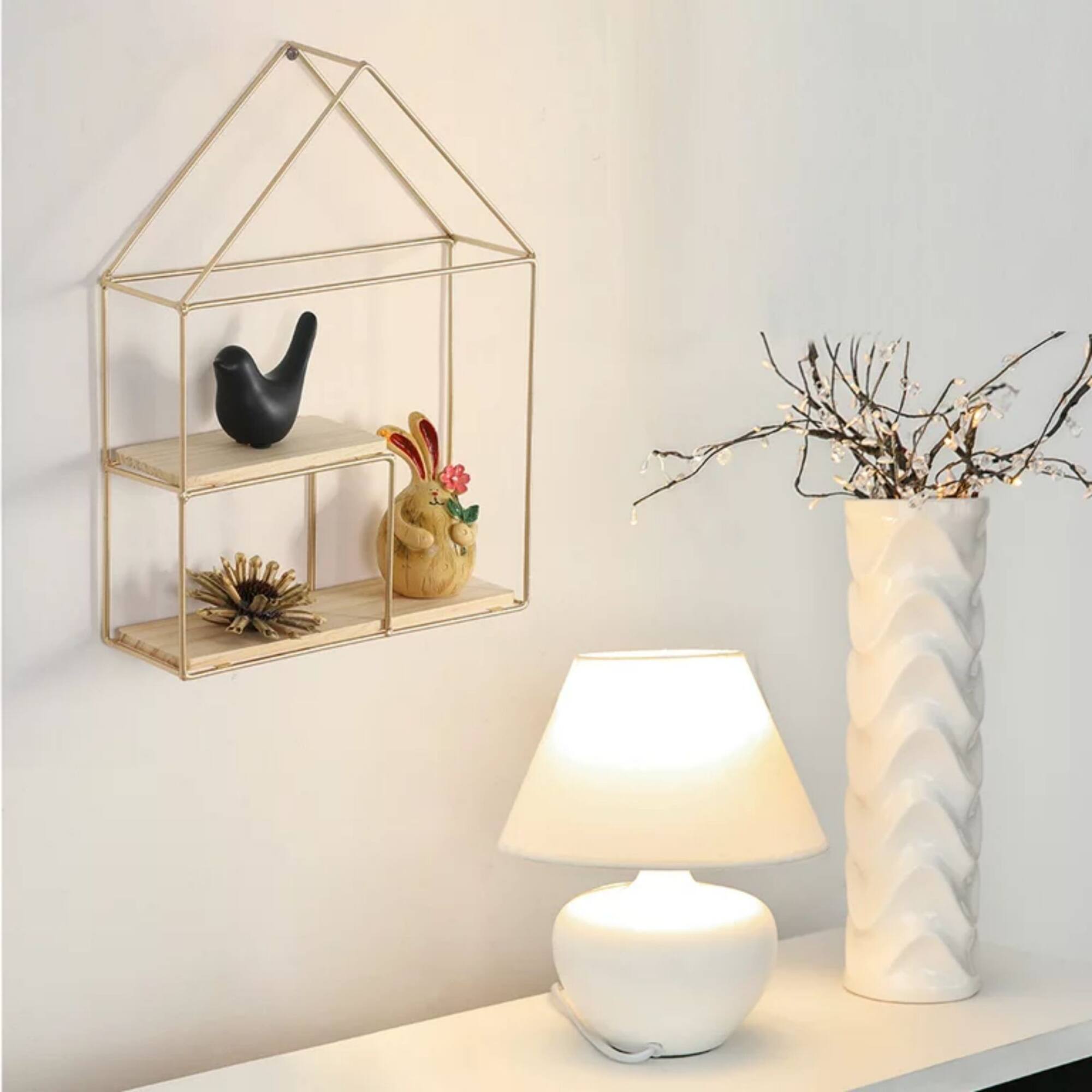 NEX 2-Tier Gold Metal Wall Mounted Floating Shelves Organizer Display